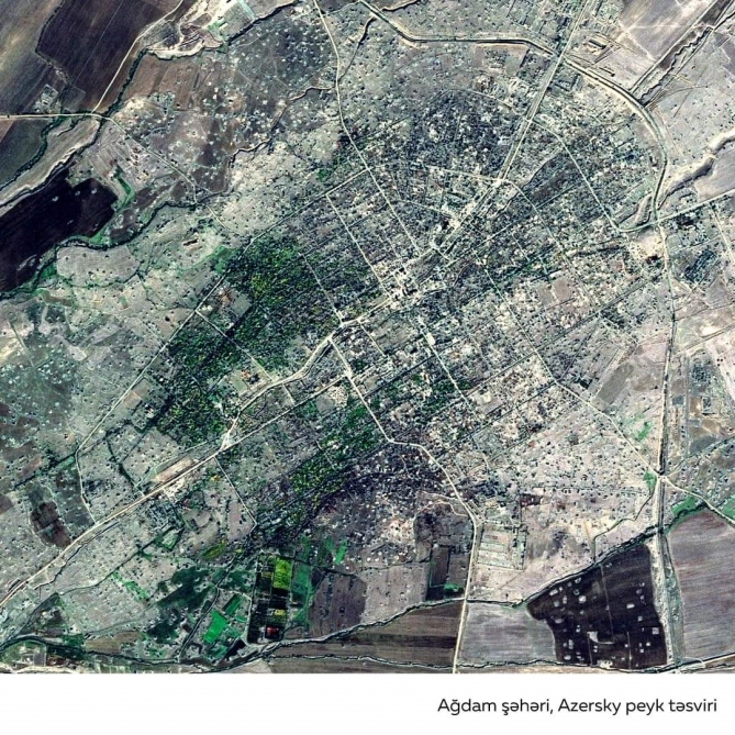 İşğaldan azad olunmuş Ağdam şəhərinin “Azersky” peykindən əldə edilmiş təsviri