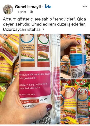 “Ləzzət Dünyası”nın sendviçlərində saxta məlumat – Foto