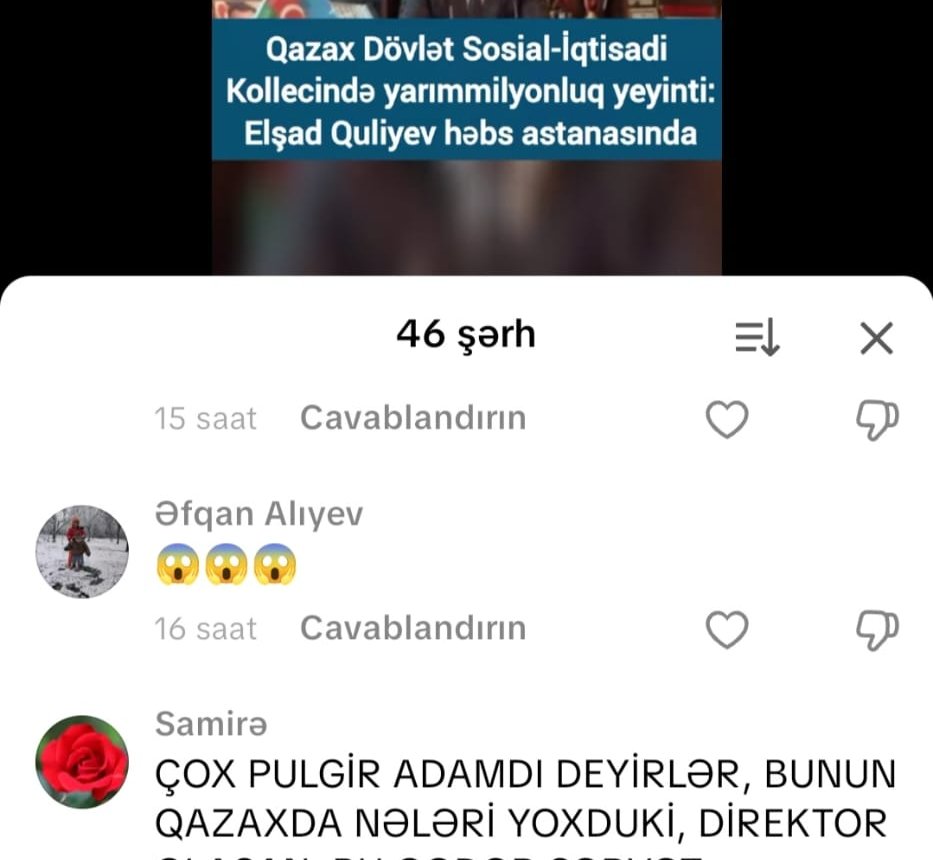 Qazax Dövlət Sosial-İqtisadi Kollecində yarım milyonluq yeyinti iddiası – Sosial şəbəkələrdə etiraz dalğası böyüyür