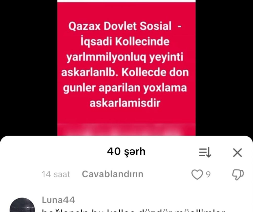 Qazax Dövlət Sosial-İqtisadi Kollecində yarım milyonluq yeyinti iddiası – Sosial şəbəkələrdə etiraz dalğası böyüyür